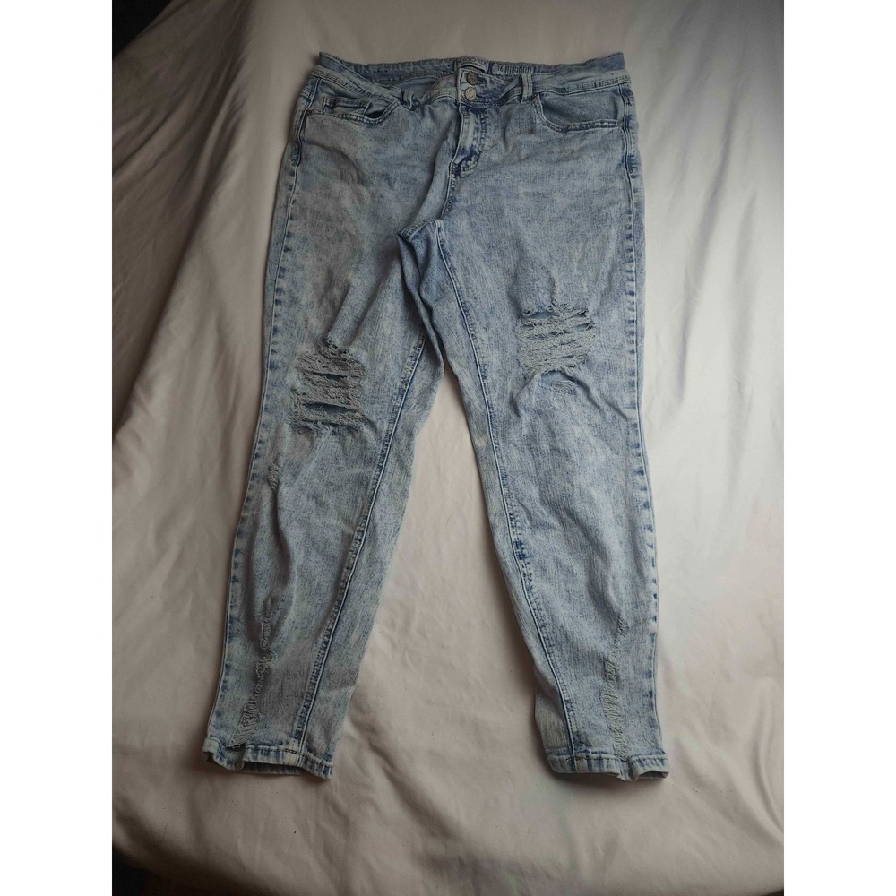 Indigo Rein Jeans Womens Size 16 Blue Acid Wash Denim Distressed Skinny Stretch‎